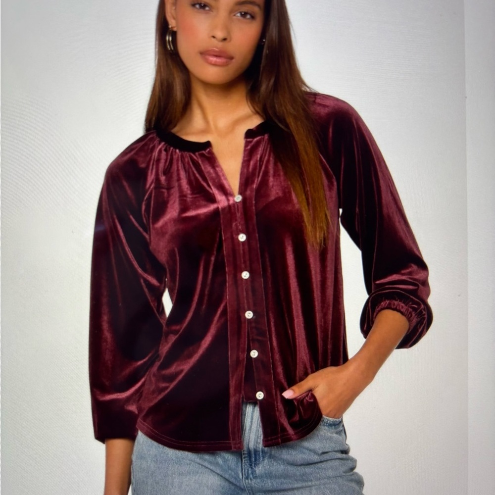 VELVET HEART Rich Burgundy   Button-Up Top